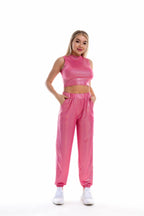 Women's Hip Hop Trousers Women Shiny Breathable Elastic Waist Casual Pants Women