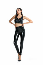 Women's Adhesive Mirror High Elastic Leggings Faux Leather High Waist Pearlescent Colorful Red Black Women Trousers