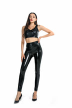 Women's Adhesive Mirror High Elastic Leggings Faux Leather High Waist Pearlescent Colorful Red Black Women Trousers