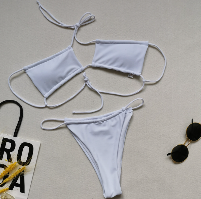 Drawstring Solid Bikini Swimwear
