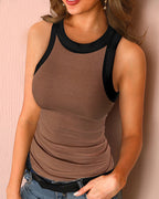 's Solid Color Crew Neck Vest Inner Match I Shaped Top
