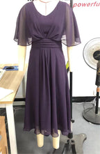 Summer Solid Color V Neck Waist Trimming Casual Swing Dress