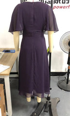 Summer Solid Color V Neck Waist Trimming Casual Swing Dress