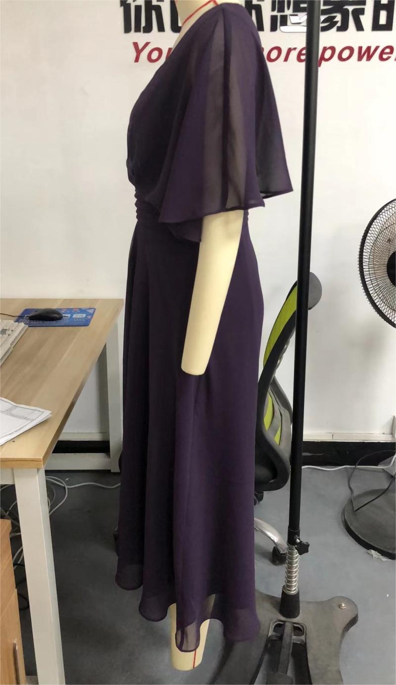 Summer Solid Color V Neck Waist Trimming Casual Swing Dress