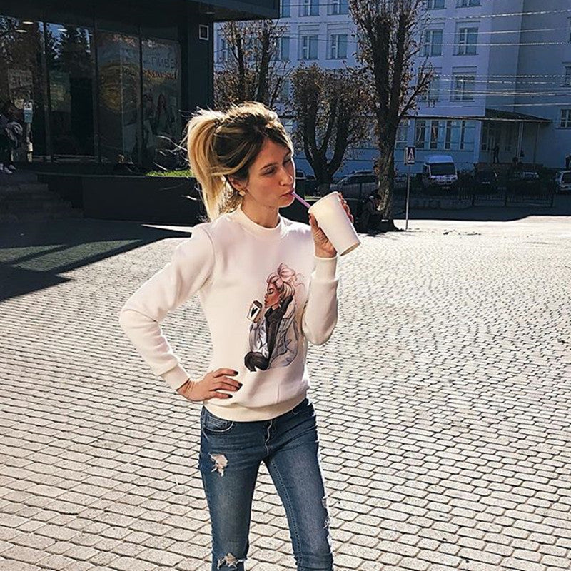 Autumn Winter Top Character Floral Print Long-Sleeve Pullover Set