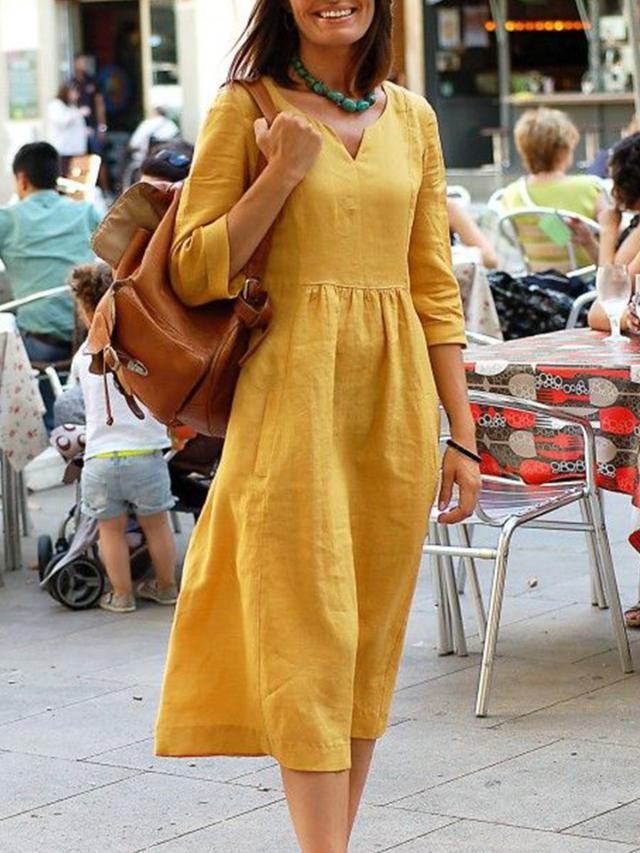 Loose-Fit Three-Quarter Sleeve Midi Dress