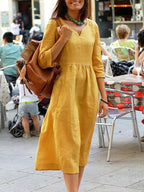 Loose-Fit Three-Quarter Sleeve Midi Dress