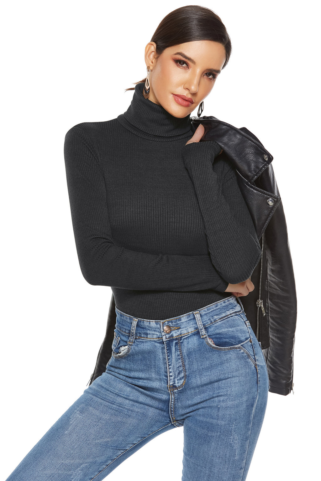 Women's Ribbed Turtleneck Long Sleeve Bodysuit