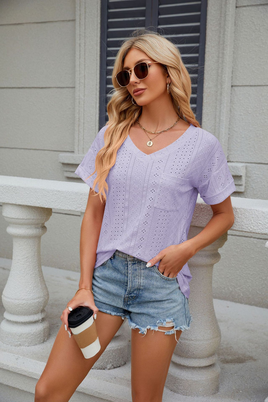 Women's V-Neck Pocket T-Shirt – Loose Short-Sleeve Top