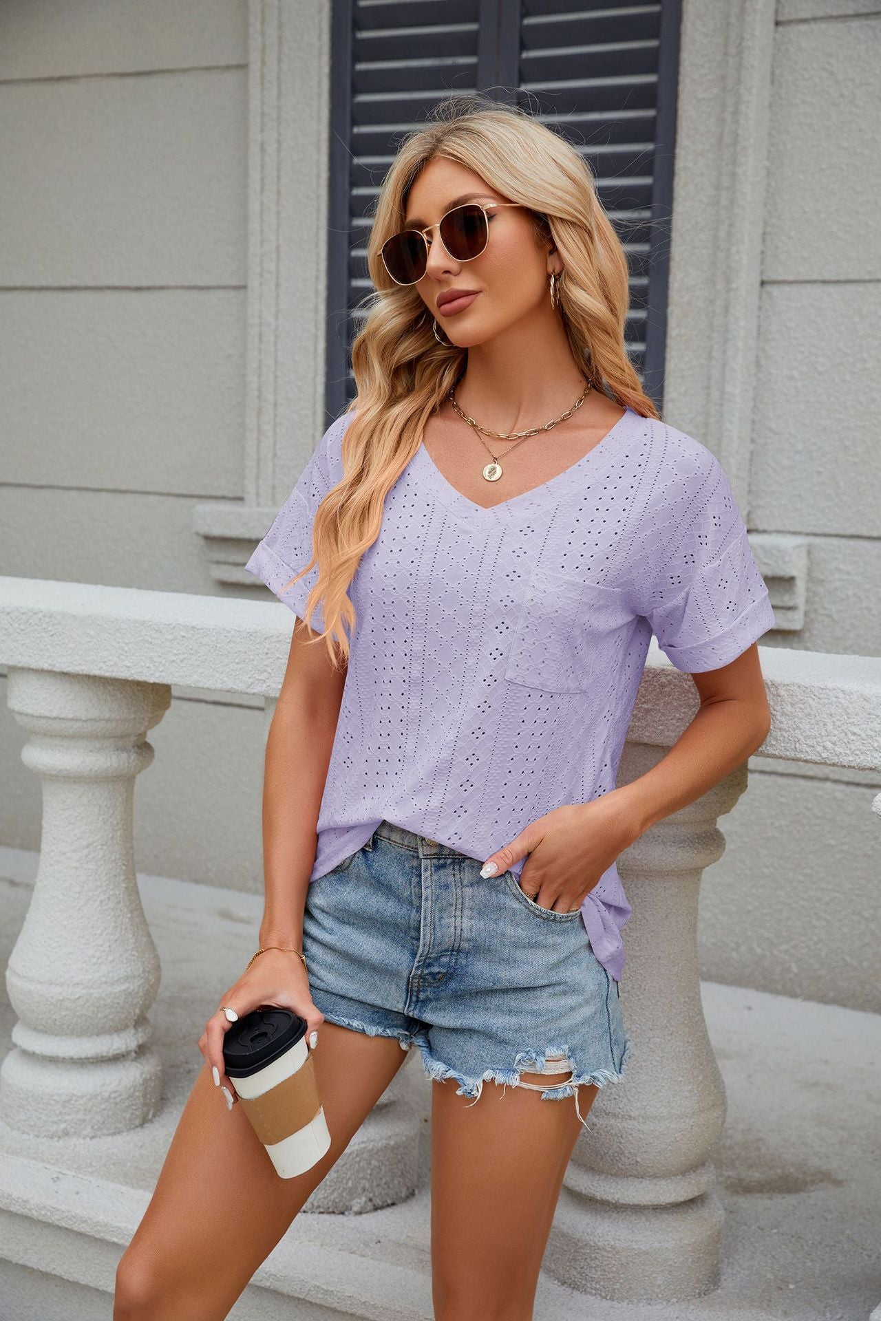 Women's V-Neck Pocket T-Shirt – Loose Short-Sleeve Top
