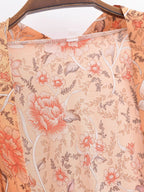 Rayon Printed Cardigan Loose Sleeves Short Lace Up Kimono