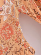 Rayon Printed Cardigan Loose Sleeves Short Lace Up Kimono