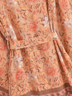 Rayon Printed Cardigan Loose Sleeves Short Lace Up Kimono