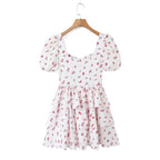 Floral V-Neck Puff-Sleeve Tiered Mini Dress