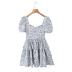 Floral V-Neck Puff-Sleeve Tiered Mini Dress