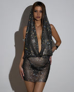 Women's Rhinestone-Collar Halter Party Dress