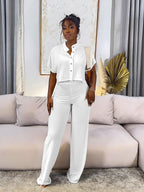 Short Cardigan Top Solid Color Straight Trousers Casual Two-Piece Set