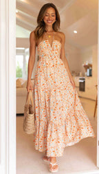Women's Floral Halter Ruffled Vacation Maxi Dress