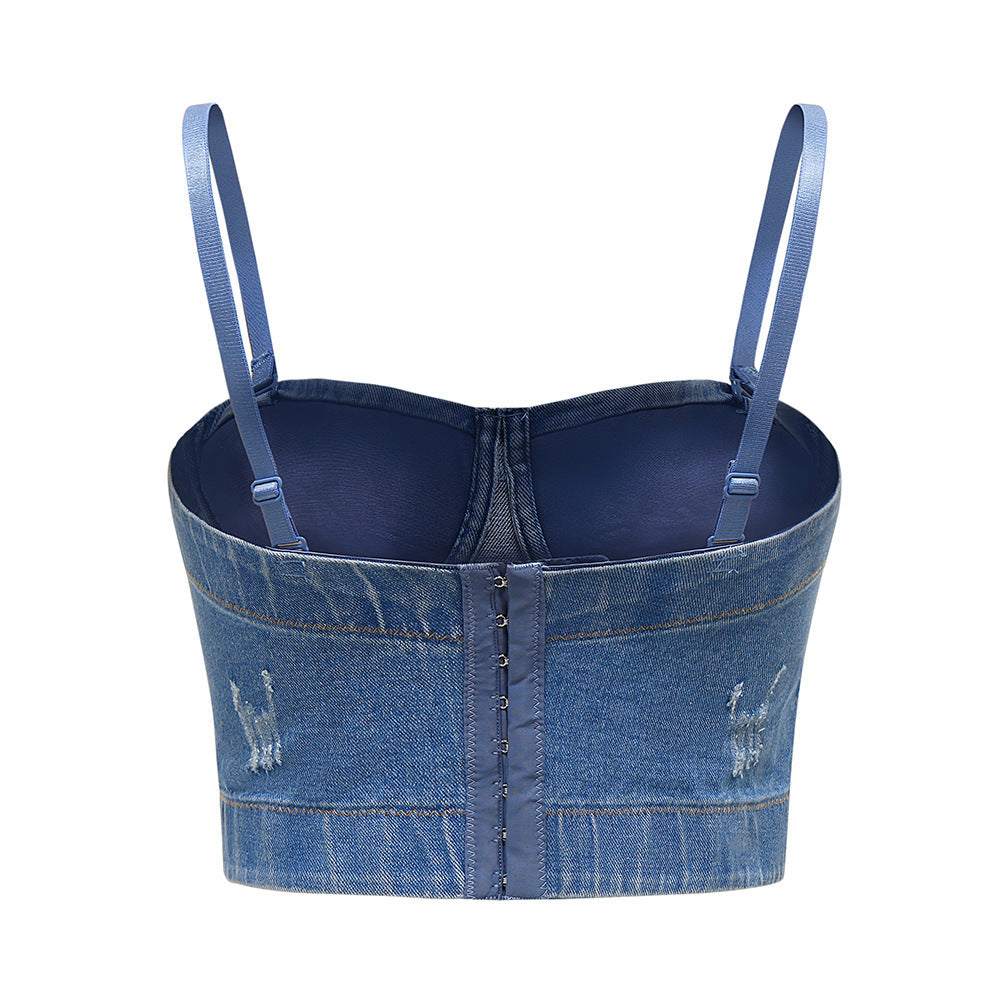 's Boning Corset Denim Camisole 's Short Slim Fit Backless Base