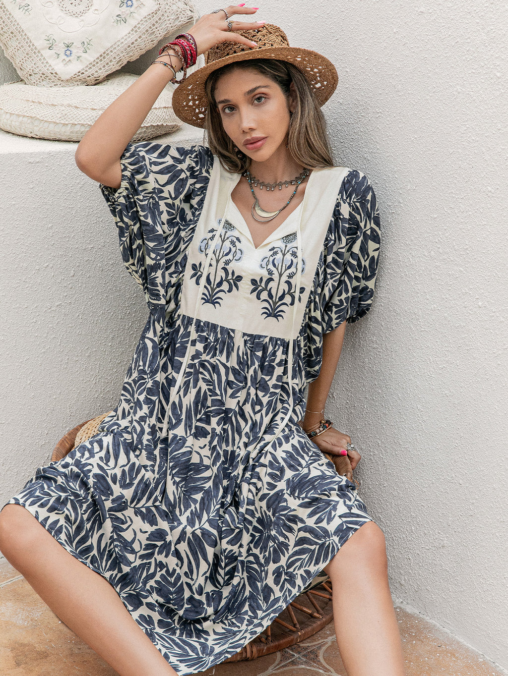 Floral V-Neck Holiday Dress