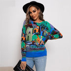 Women’s Green Graphic Print Crew Neck Sweater