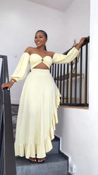 Women's Bandeau Sexy Exposed Cropped Irregular Asymmetric Ruffled Slit Formal Dress Women Dress