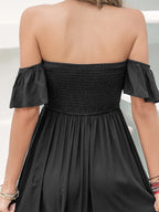 Women's Off-Shoulder Floral Embroidered Smocked Dress