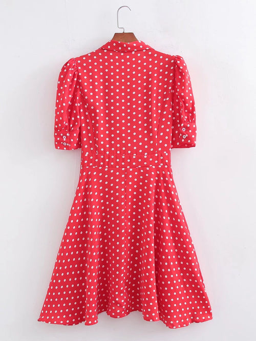 Spring Waist Tight Elegant Office All Match Umbrella Dress Polka Dot Red Floral Dress