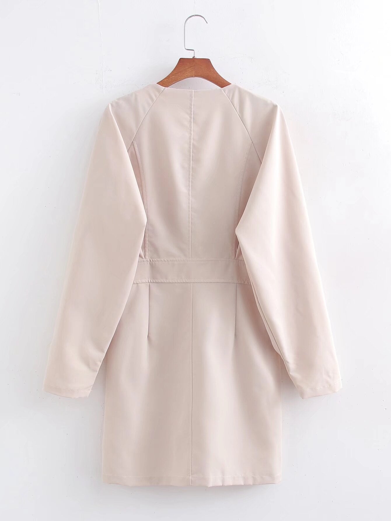 Spring Women Clothing Solid Color V neck Long Sleeve Dress