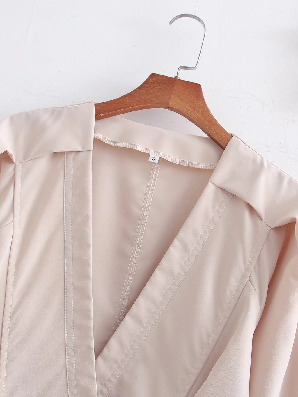 Spring Women Clothing Solid Color V neck Long Sleeve Dress