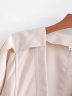 Spring Women Clothing Solid Color V neck Long Sleeve Dress