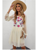 Women's Spring Autumn Bohemian Chiffon Midi Plant Floral Dress