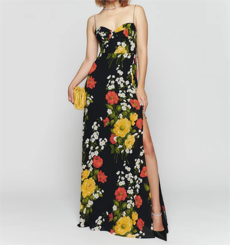 Women's Floral Lace-Up Cami A-Line Midi Dress