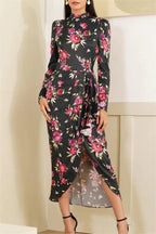 Spring Women Clothing Elegant Slightly Mature Long Printed Slim Dress