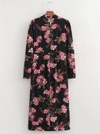 Spring Women Clothing Elegant Slightly Mature Long Printed Slim Dress