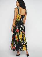 Women's Spring Floral Printed Sexy Slim Fit Slimming Lace Up Bow Suspenders Mid Length Dress
