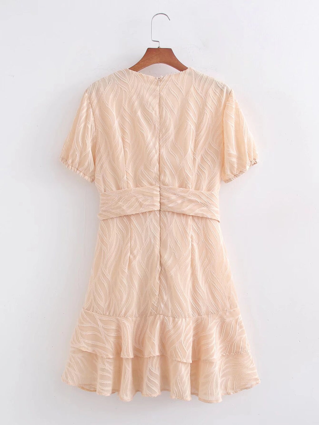 Spring Elegant Slightly Mature V-Neck Lace-Up Short Sleeve Dress