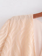 Spring Elegant Slightly Mature V-Neck Lace-Up Short Sleeve Dress