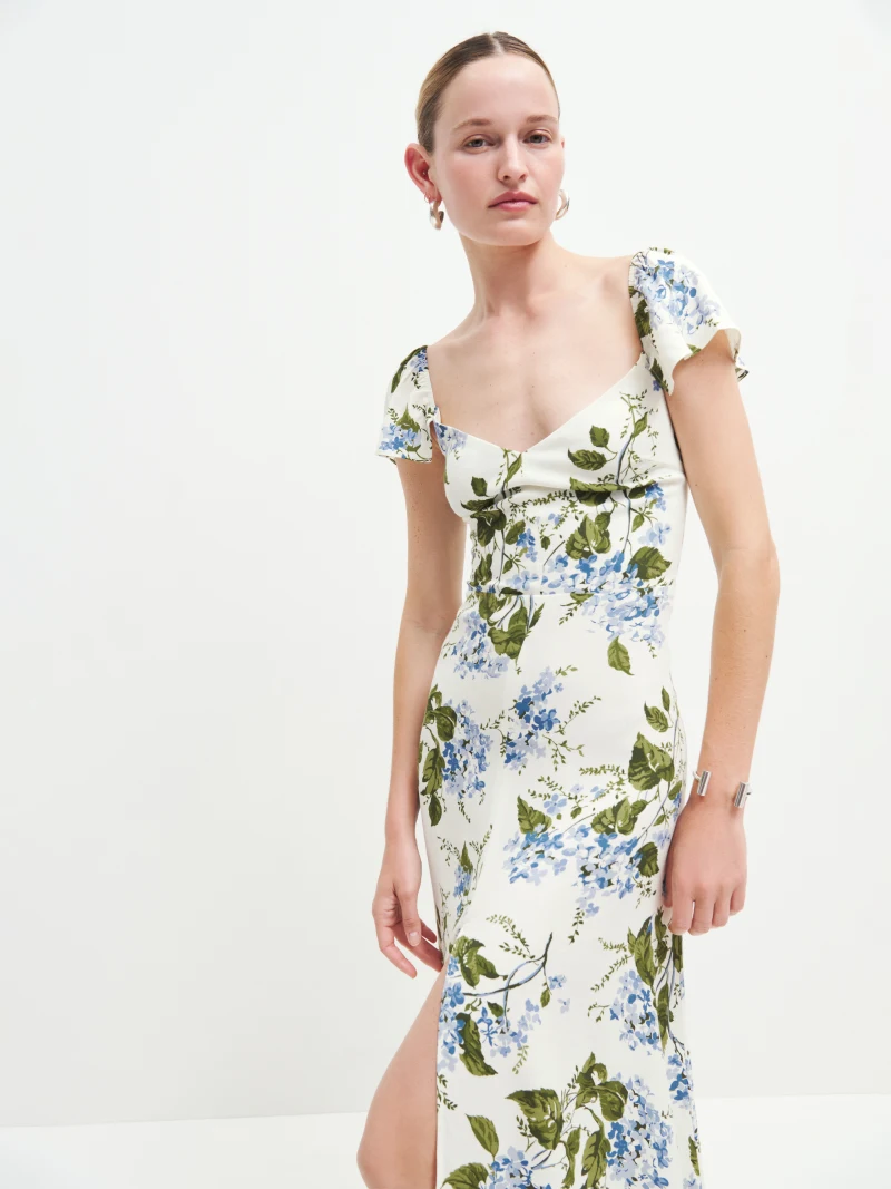 Floral Side-Slit Spaghetti-Strap Dress