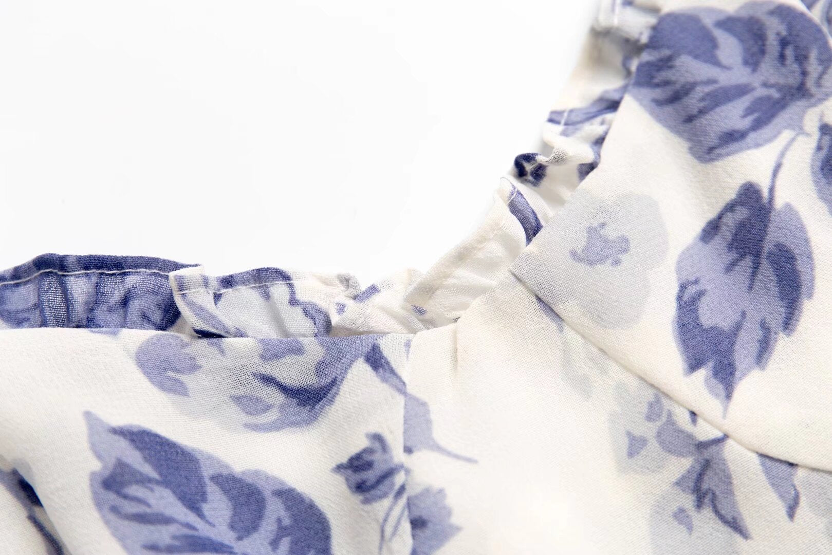Women's Blue Floral Lace-Up Ruffle Dress