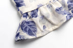 Women's Blue Floral Lace-Up Ruffle Dress