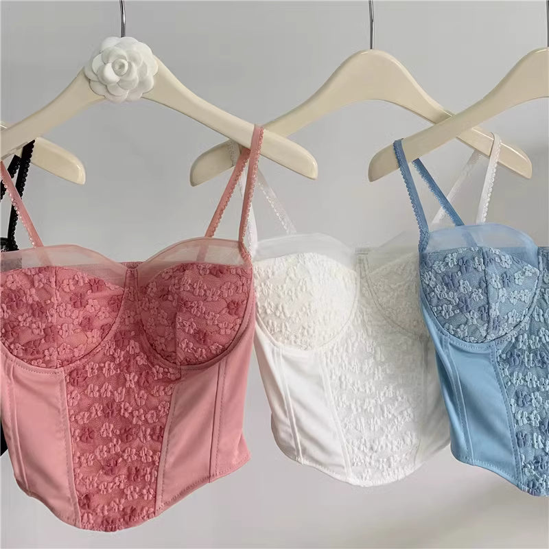 's Lace Boning Corset Camisole Short Top Underwear Padded Tube Top