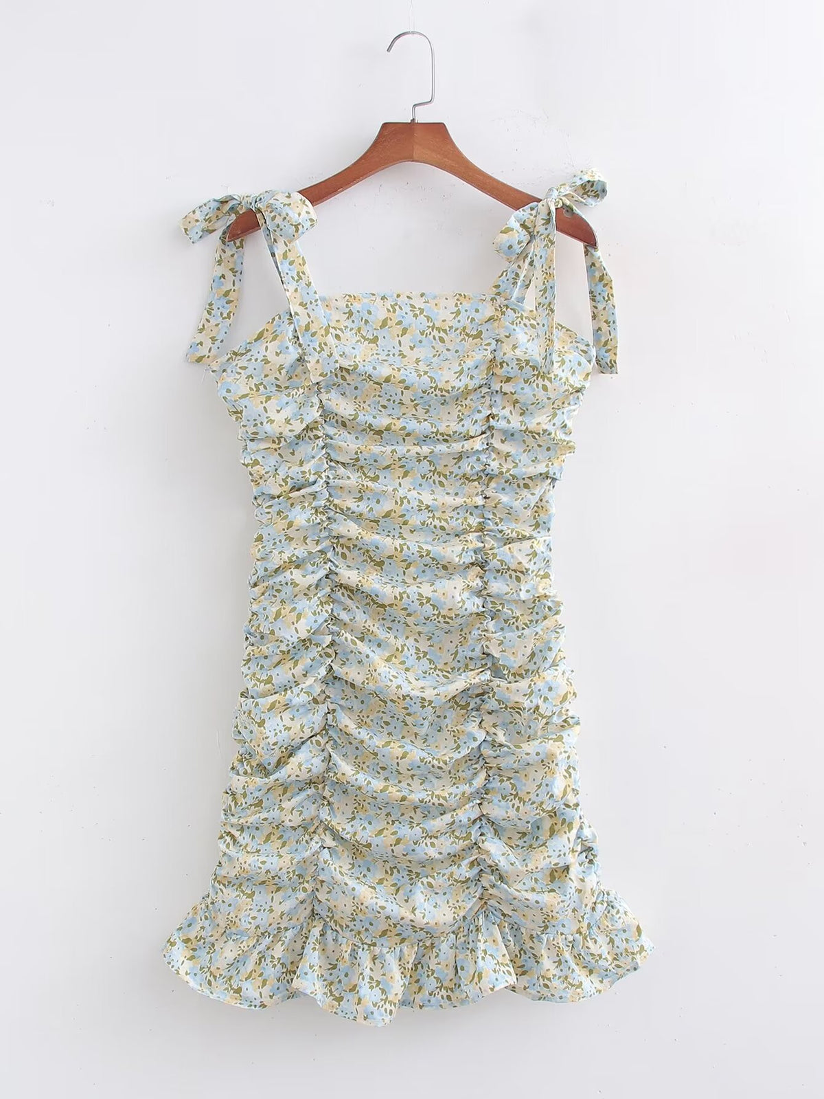 Women's Printed Pleated Strap Spring Dress