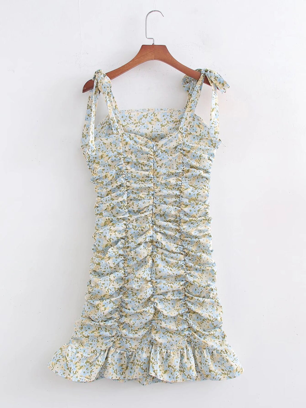 Women's Printed Pleated Strap Spring Dress