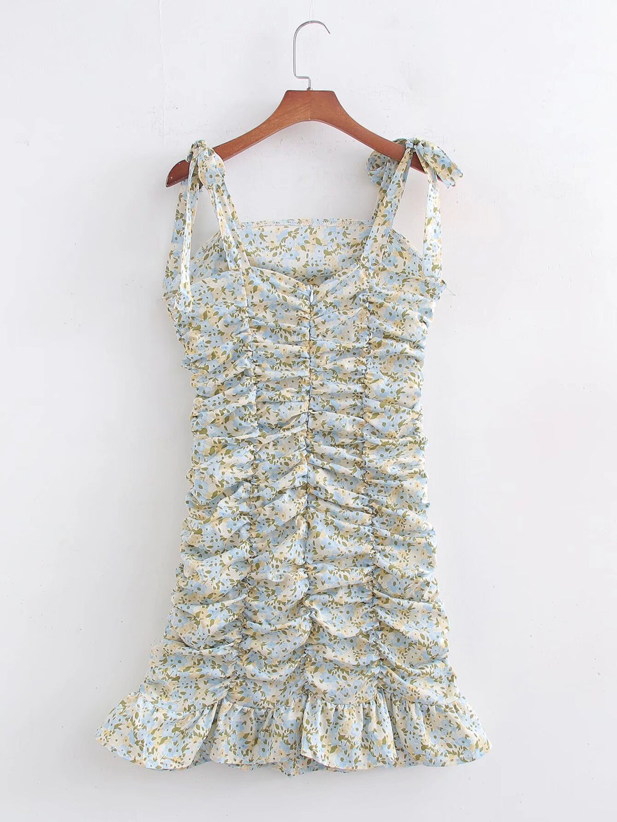 Women's Printed Pleated Strap Spring Dress