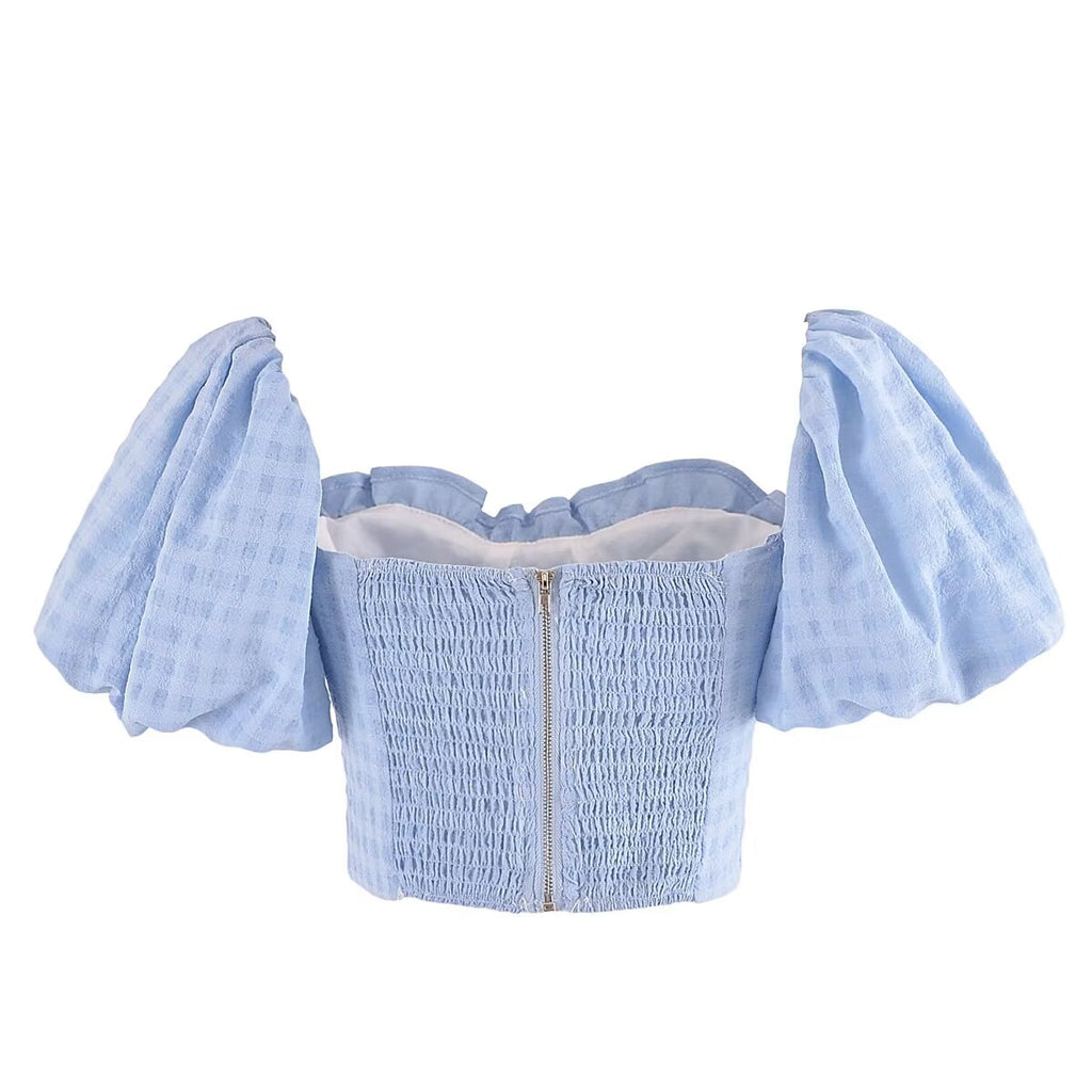 Puff Sleeve Zip Front Cropped Top