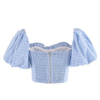 Puff Sleeve Zip Front Cropped Top