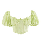 Puff Sleeve Zip Front Cropped Top