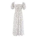 Women's Printed Puff-Sleeve Elastic-Waist Maxi Dress