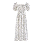 Women's Printed Puff-Sleeve Elastic-Waist Maxi Dress